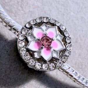 Pink Flower Spacer Charm‎ fit PANDORA